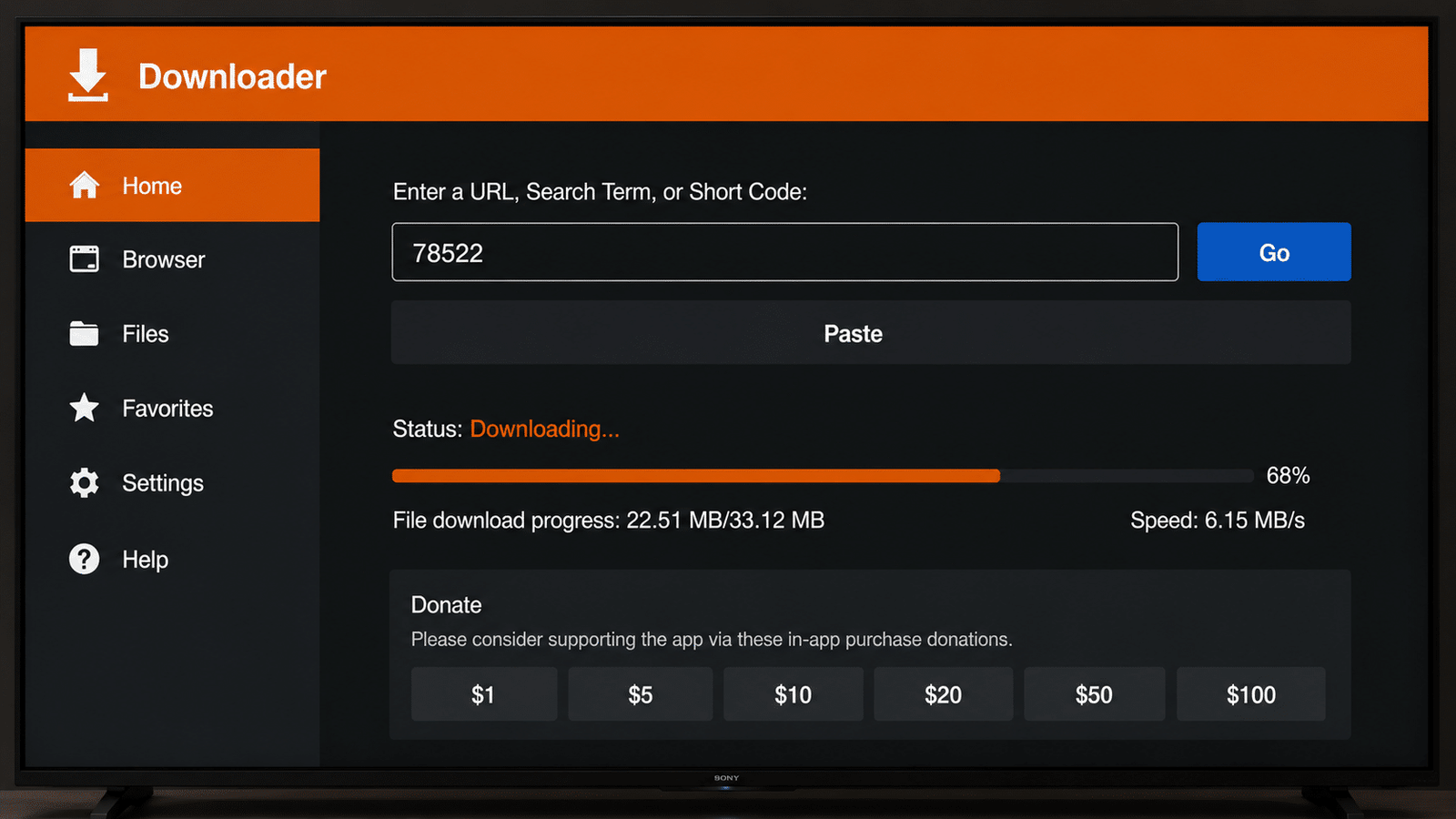 Downloader app on Firestick entering the IPTV Smarters Pro APK URL