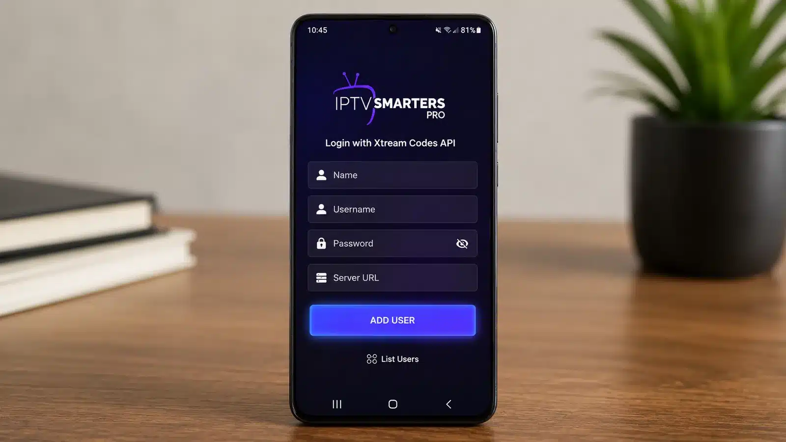 IPTV Smarters Pro for Android Phone Xtream Codes login screen