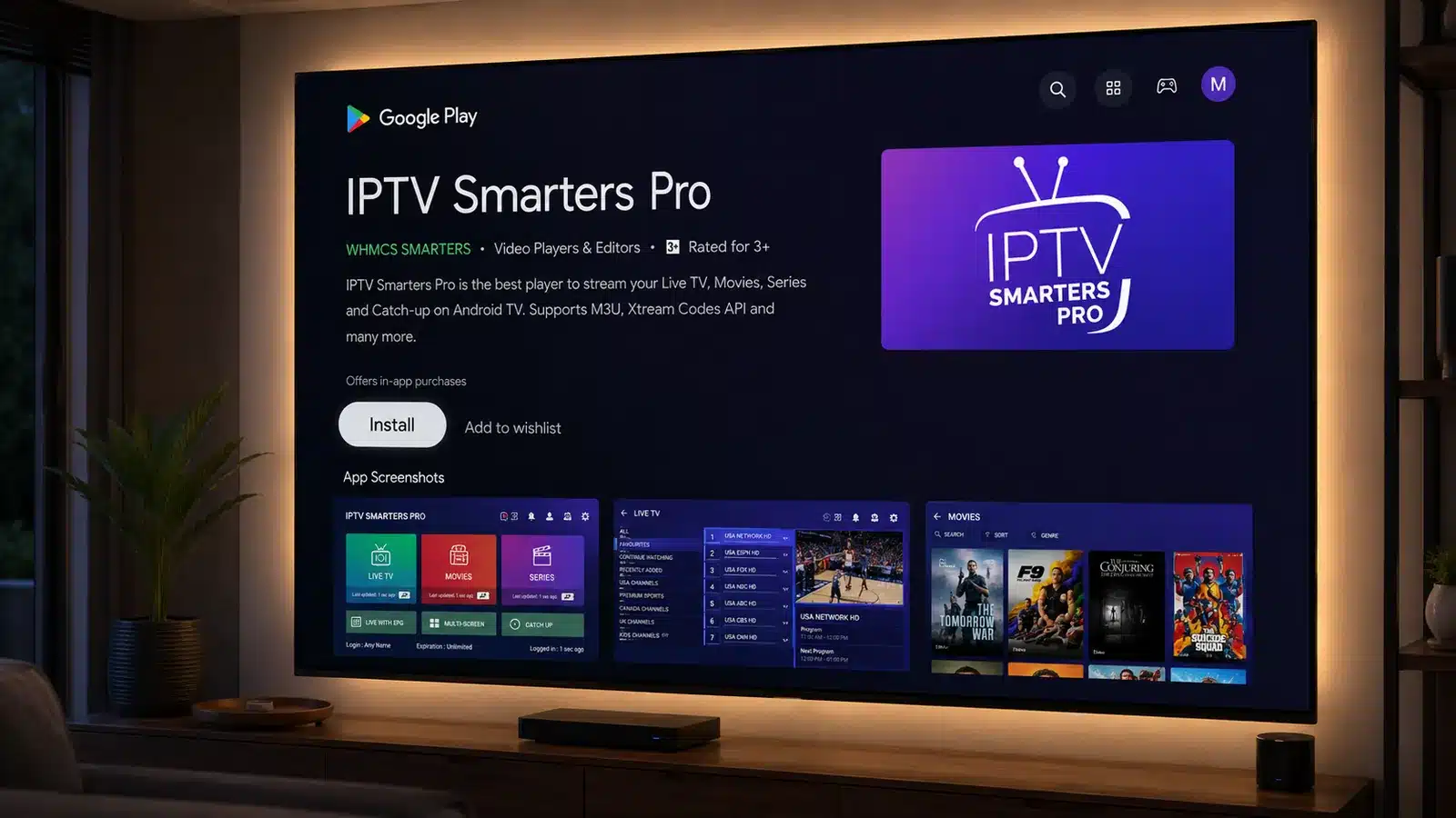 Installing IPTV Smarters Pro for Smart TV from the Google Play Store on Android TV