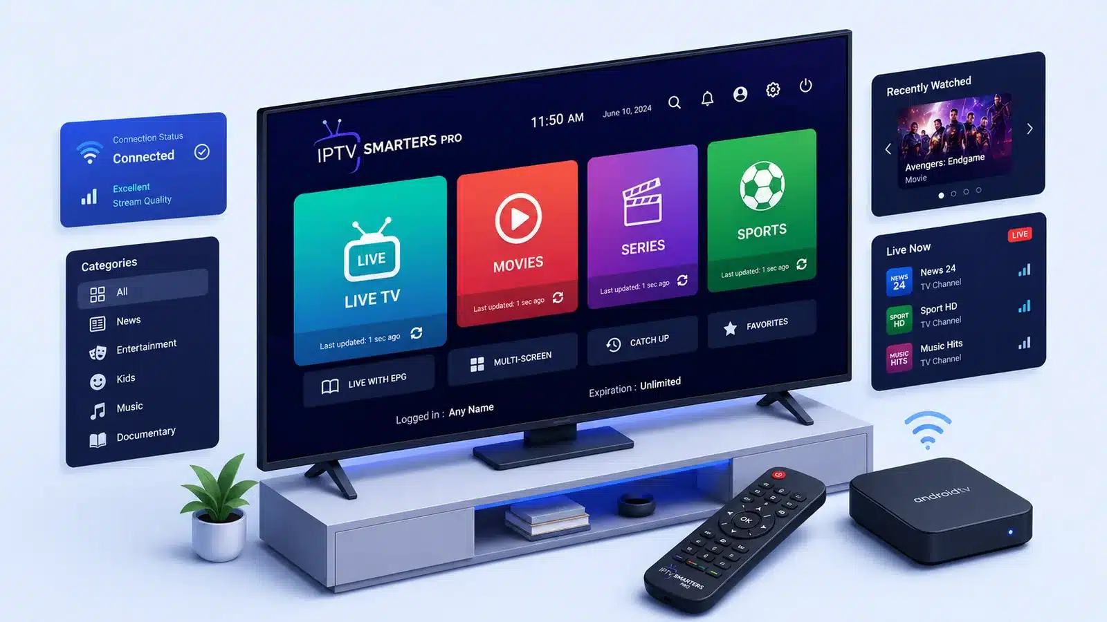 IPTV Smarters Pro for Android TV on a living-room television