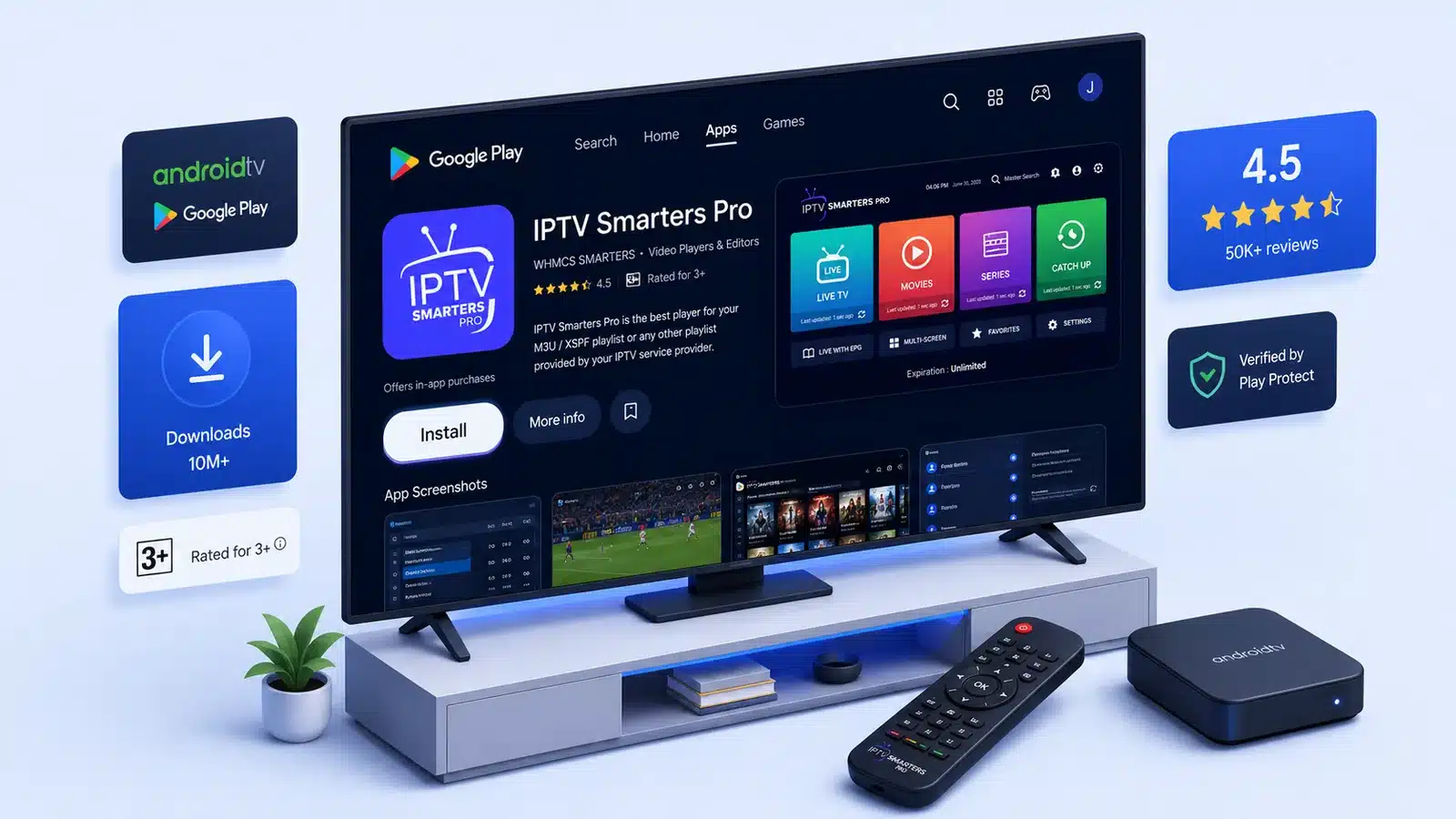 Installing IPTV Smarters Pro for Android TV from the Google Play Store