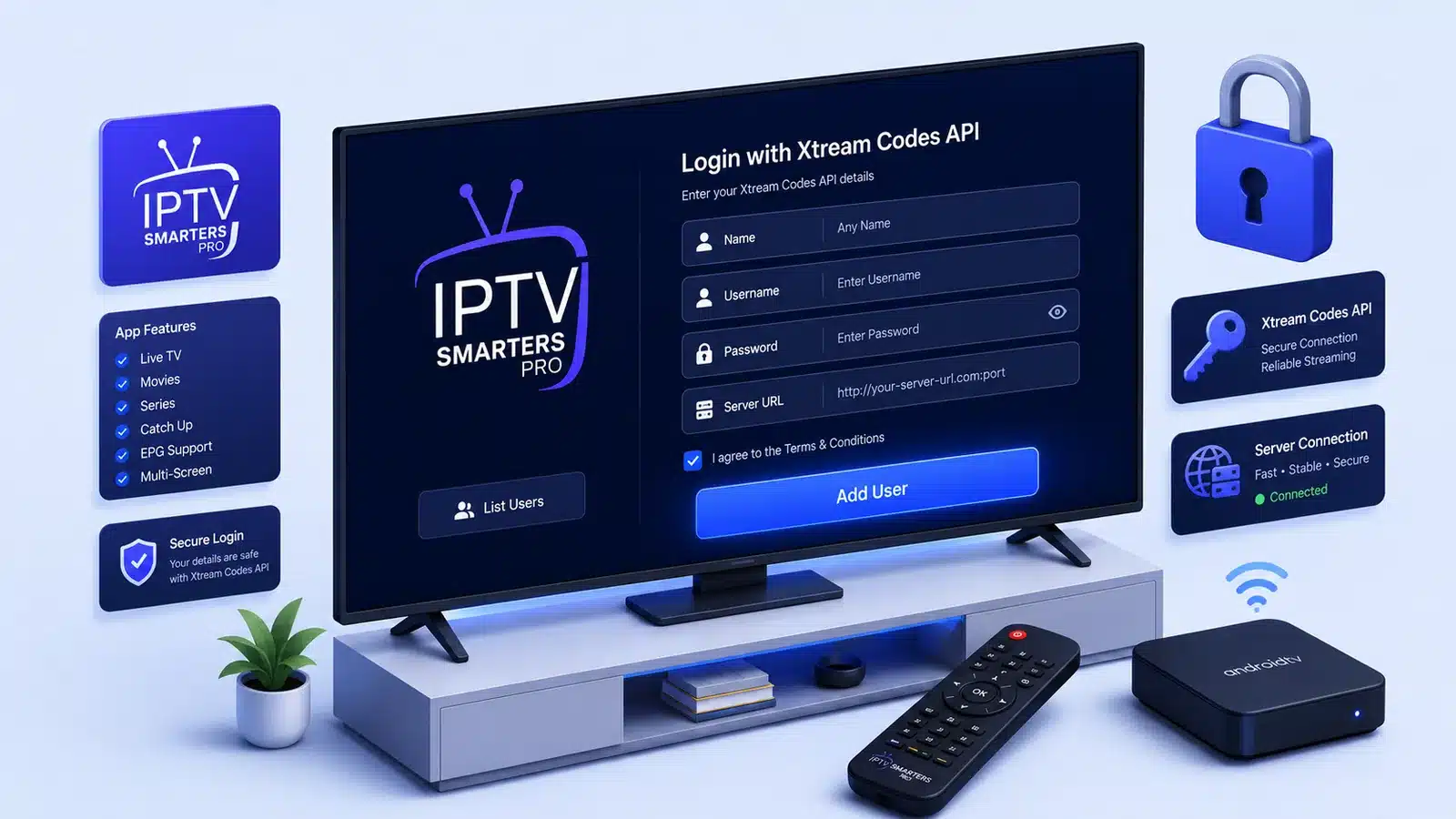 IPTV Smarters Pro for Android TV Xtream Codes login screen