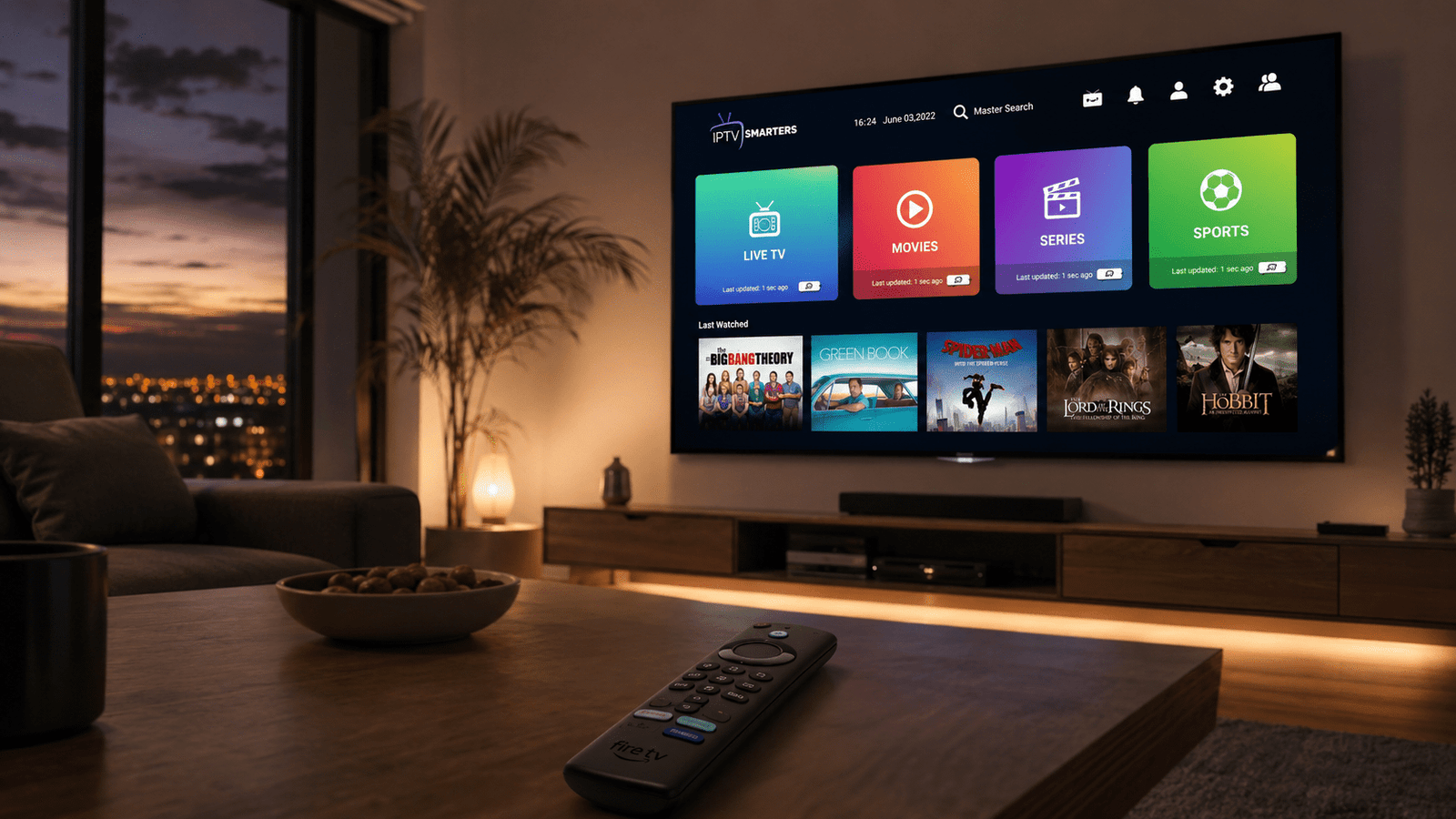 IPTV Smarters Pro for Firestick running on a living-room TV