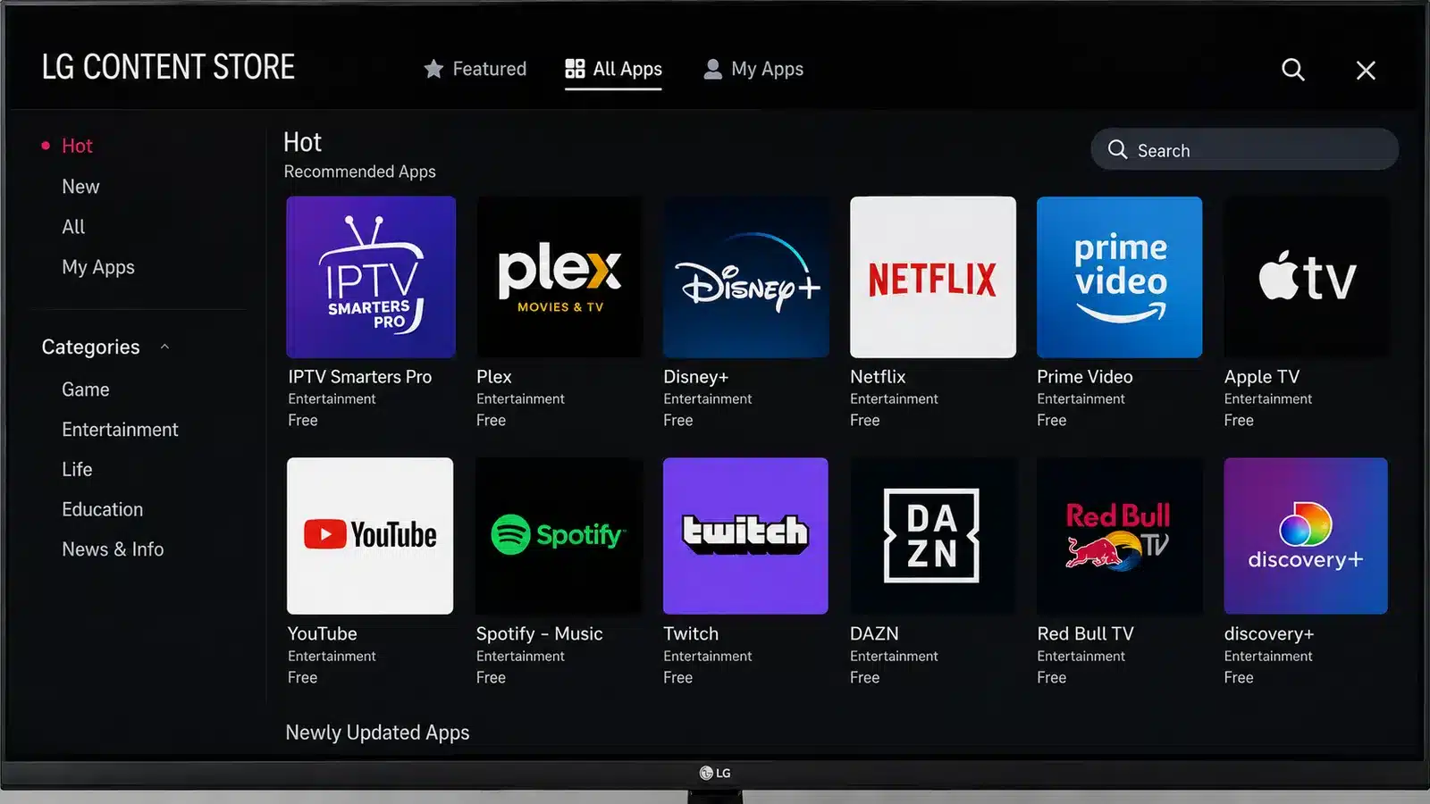 IPTV Smarters Pro for Smart TV setup on an LG webOS television